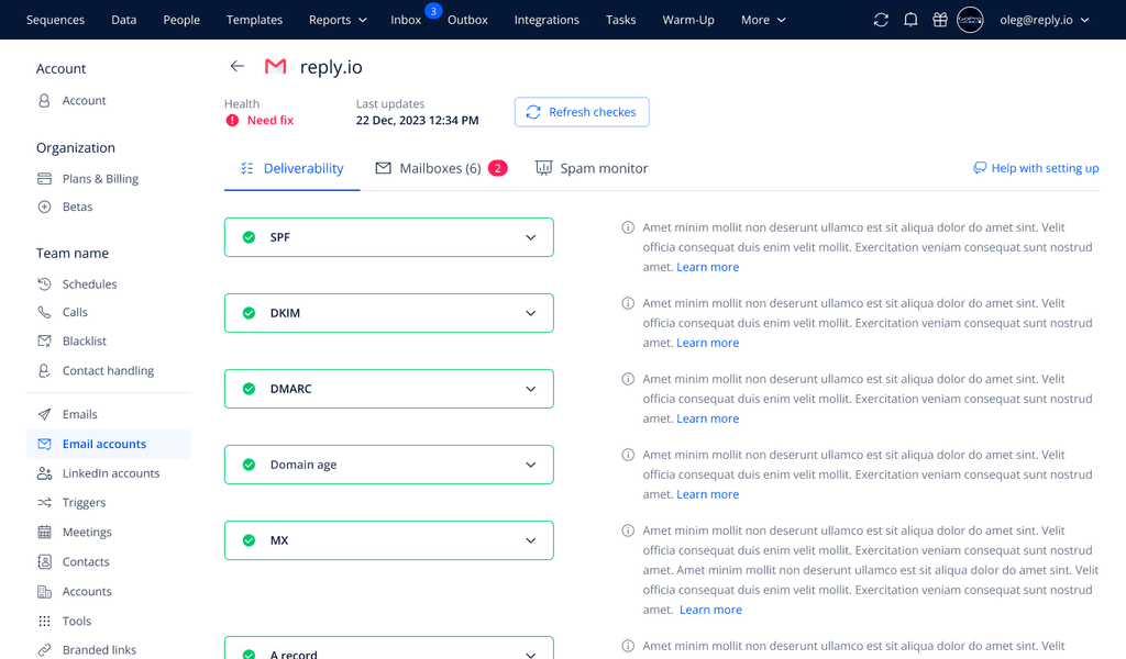 Email authentication check showing SPF, DKIM, DMARC and MX records passing