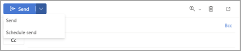 Outlook Send button with the dropdown arrow open, showing the Send and Schedule send options